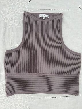 RE_STYLD Top Wm 8 Ribbed Knit Mauve Crop Tank Racerback Bodycon High Neck Fitted